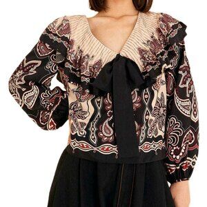 Farm Rio Black & White Sweet Mermaids Blouse Boho Mod Floral NEW NWT $180 DEAL